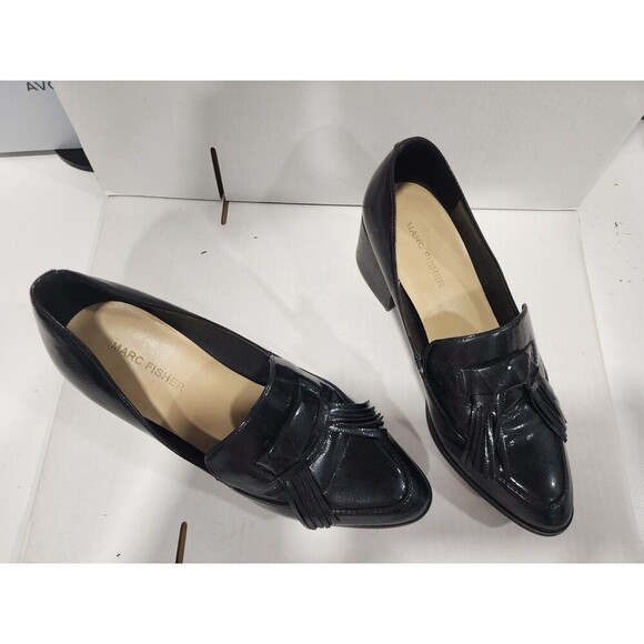 Marc Fisher Womens Size 7.5M Black 2 Inch Block Heel Loafers Fall Shoes - Picture 2 of 6